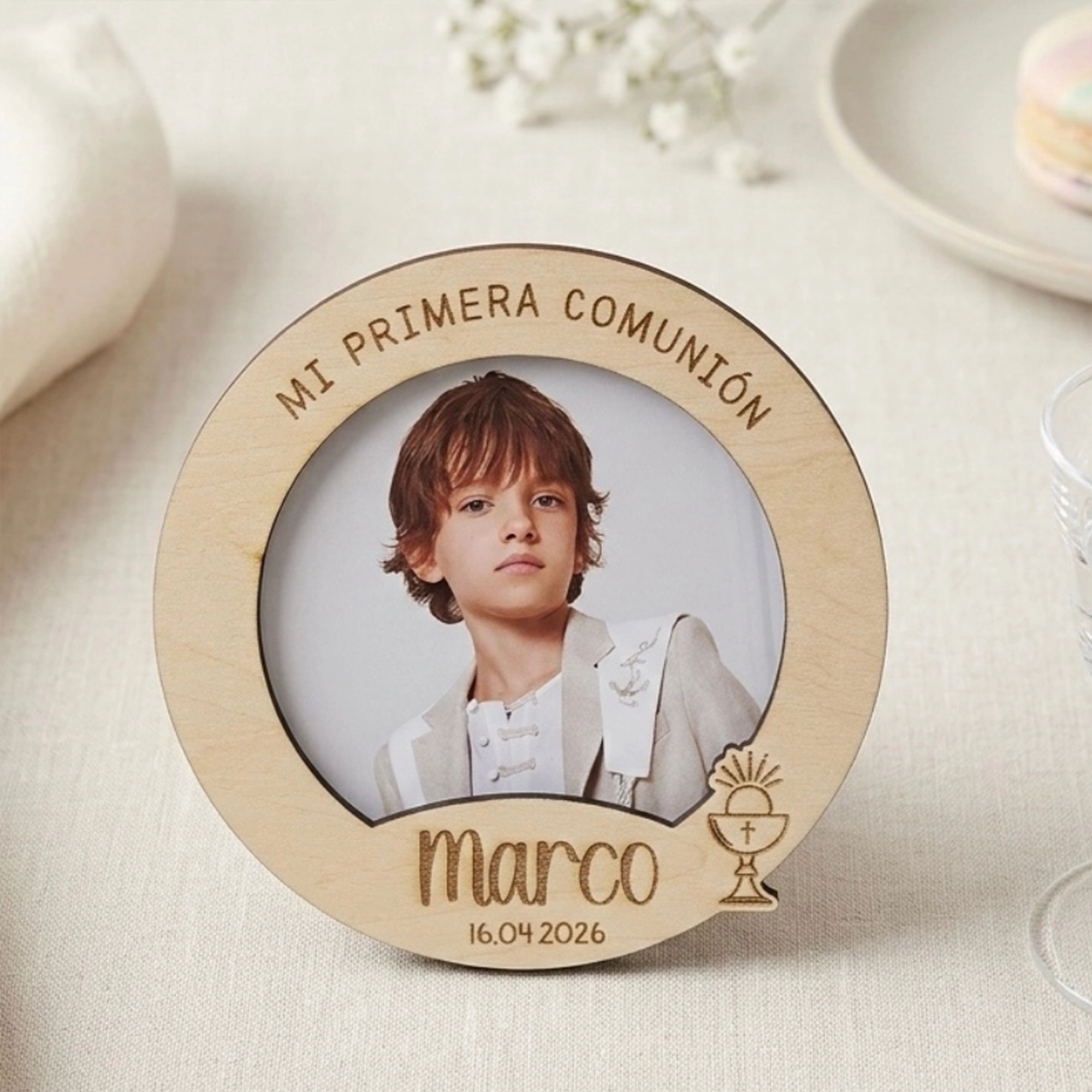 COMUNION 4 Marco con Imán de madera personalizado comunión - Imagen 1