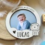 Marco portafoto con imán para bautizo, diseño personalizado